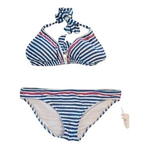 Striped Blue and White Bikini Set
